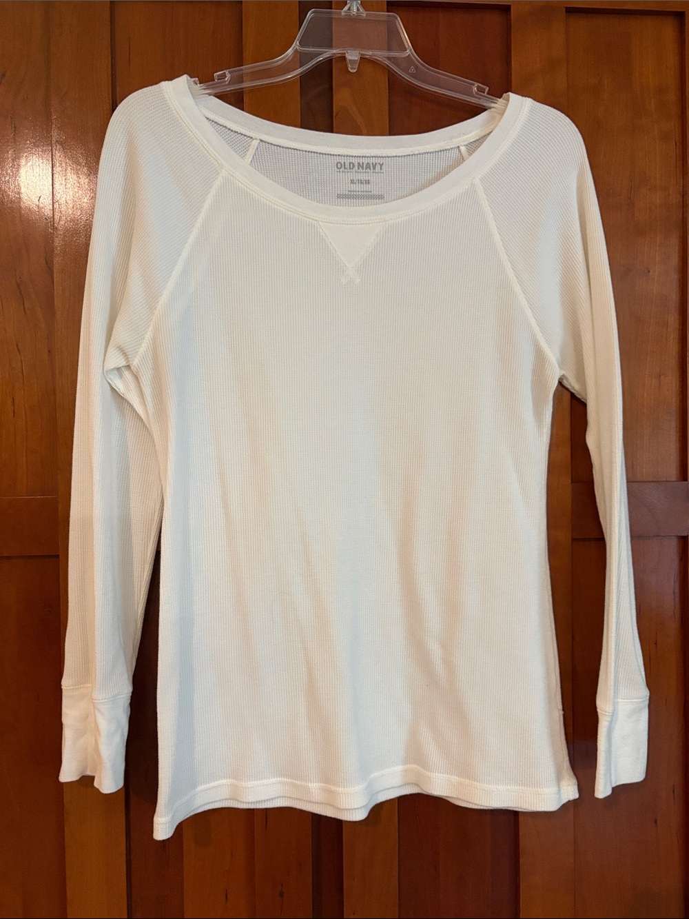 Old Navy Cream Waffle Knit Scoop-Neck Long Sleeve Top